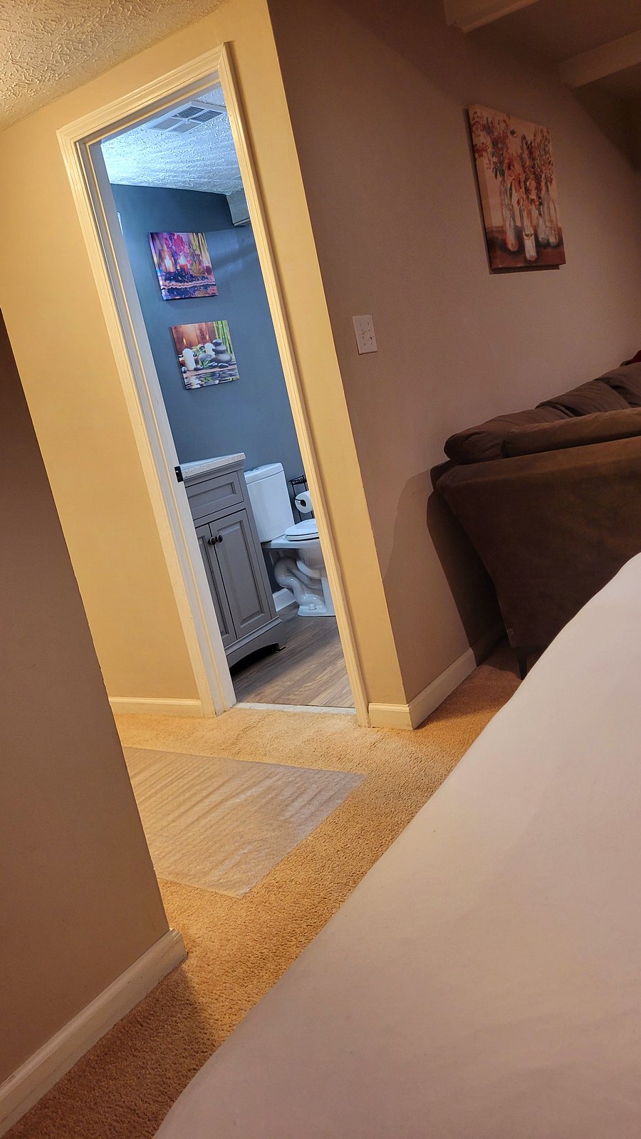 When nature calls at night the Private bathroom is only steps away from the bed. 