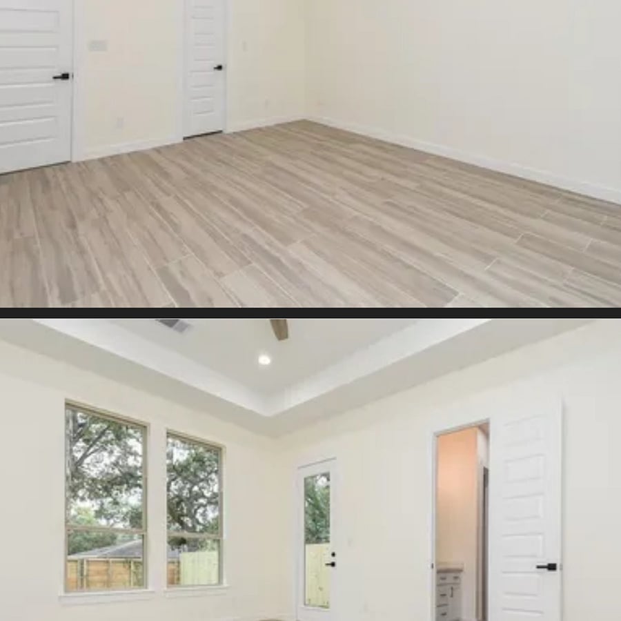 master bedroom suite comes with own bathroom, walk-in closet &backyard door .