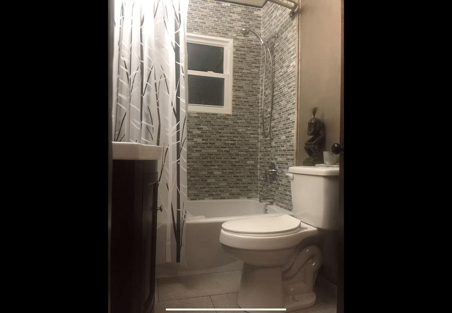 Nicely remodeled bathroom.