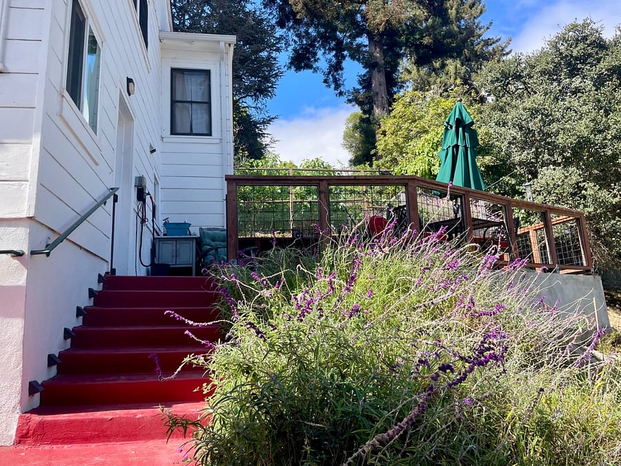 The studio apartment has its own entrance and private patio, separate from the upstairs unit.
