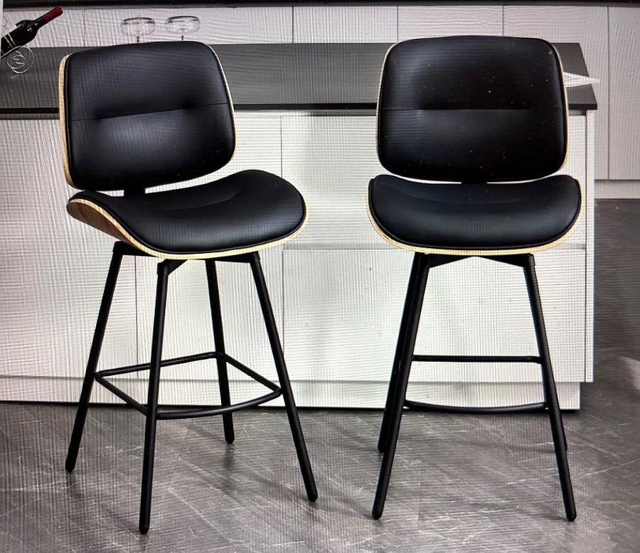 These Counter Chairs pull up to a counter for eating or working on your laptop.  There is another very supportive high office/gaming style chair for longer stints at the counter, which doubles as a laptop work space.