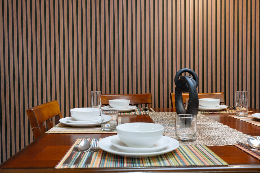 Enjoy breakfast, lunch, and dinner at this spacious table. It seats 6 but pull up the 2 island chairs for seating for 8.