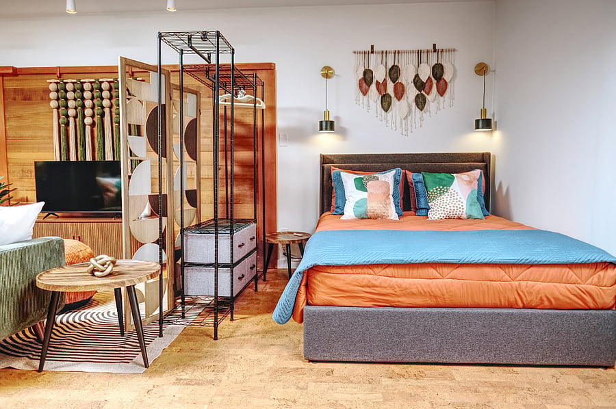 Bed lifts up for storage and has built in plugs for charging devices. Variety of sleep pillows to choose from for your comfort.