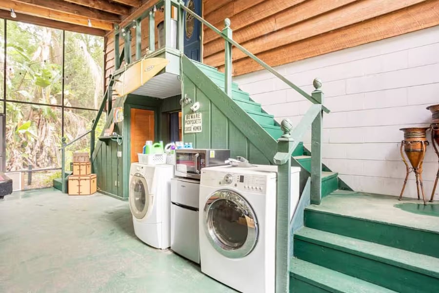 Our large screened patio has a full size a washer & dryer. There is also a full service laundromat close by.