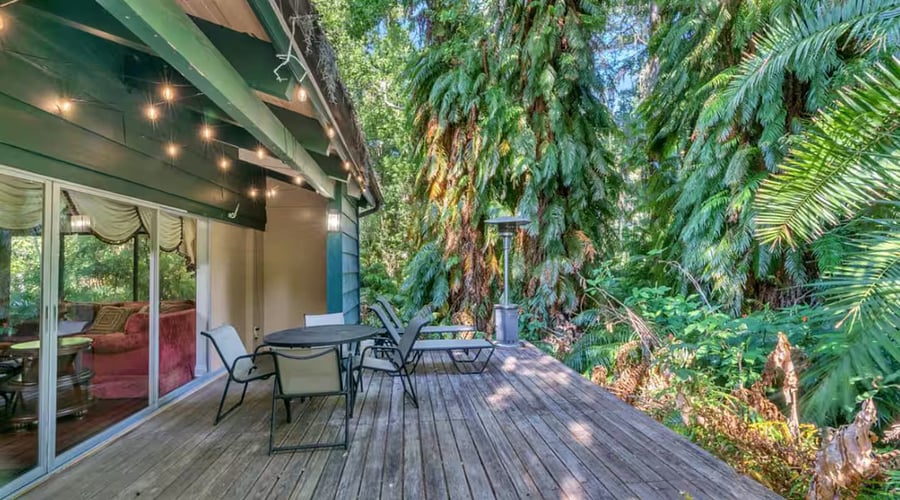 A wooden terrace is adjacent to the lounge are thru the sliding doors. A dining table & 2 sun loungers. Private & peaceful surrounded by tropical foliage.