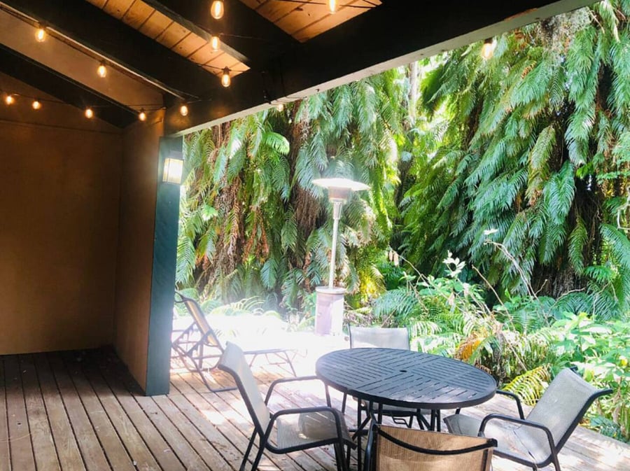 A wooden terrace is adjacent to the lounge are thru the sliding doors. A dining table & 2 sun loungers. Private & peaceful surrounded by tropical foliage.