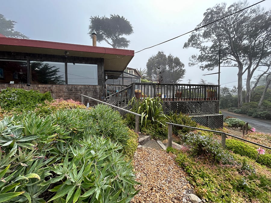 A view of the gardens leading to the house.