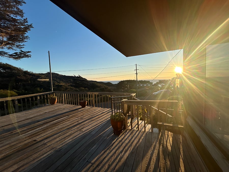 Front deck at sunset.