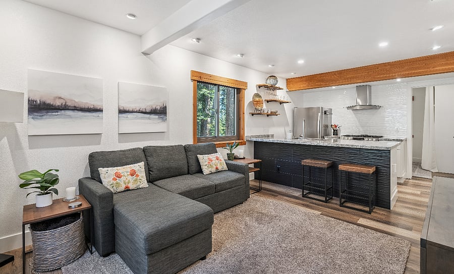 Full kitchen and living room