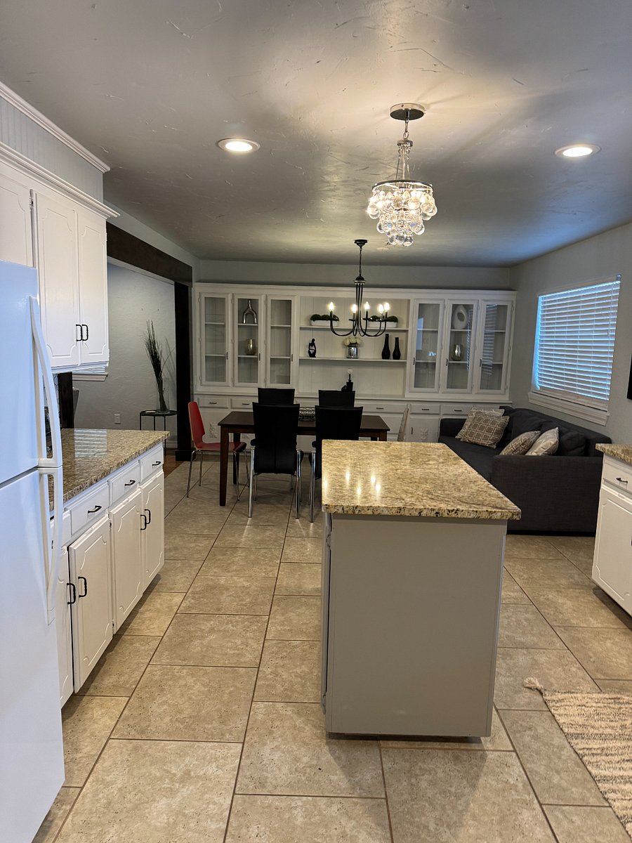 Kitchen island and dining room