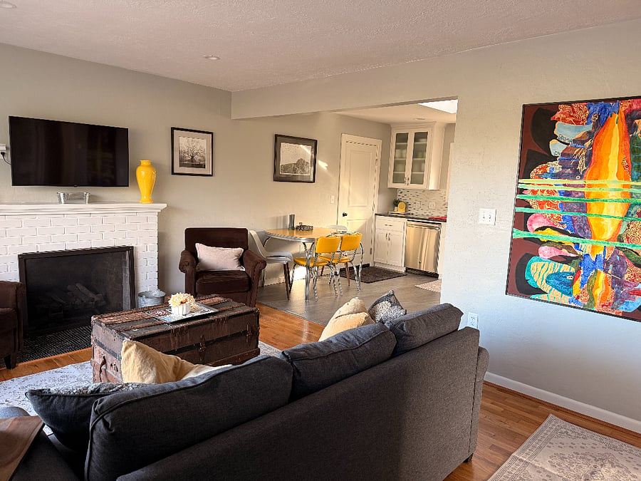 Open concept living, dining, kitchen