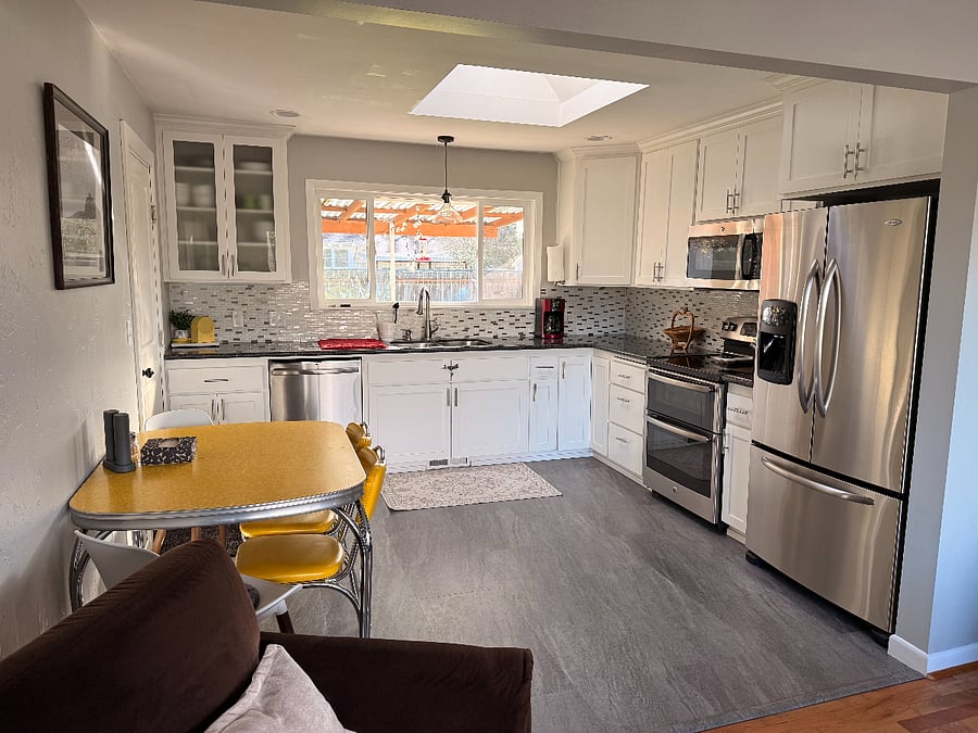 Kitchen & dining area with vintage dining table