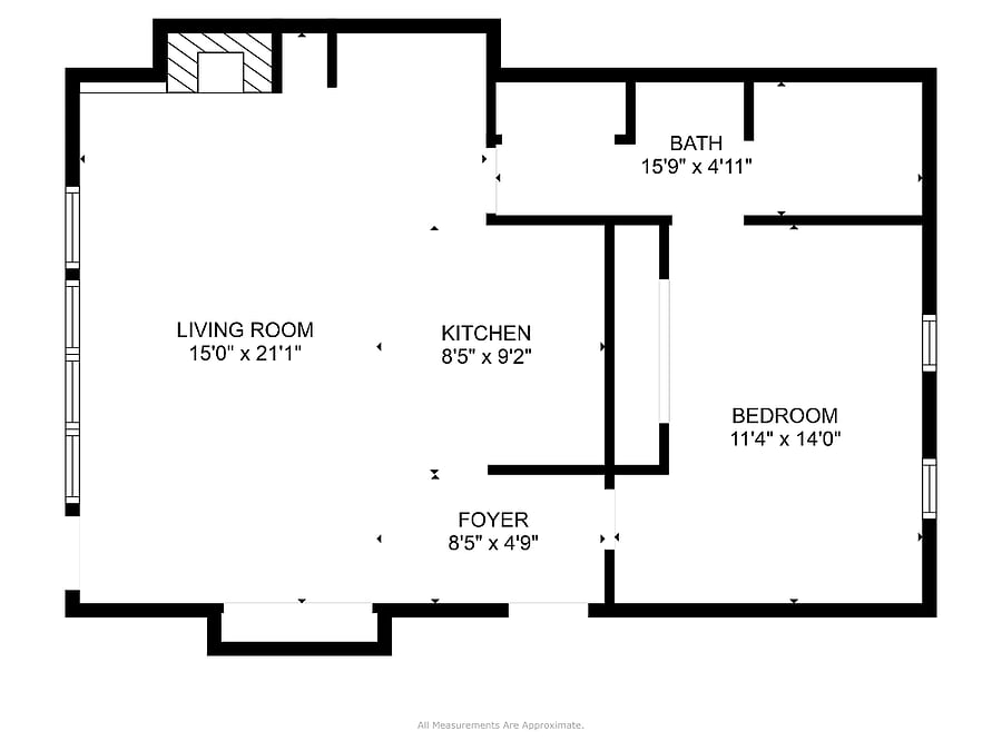Plus private balcony and heated storage room. 
Total indoor space is 675 square feet. 