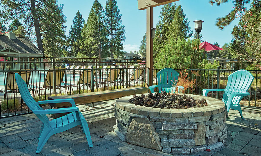 Two communal fire pits, located near ice skating rink and swimming pools.  
Time for s'mores!