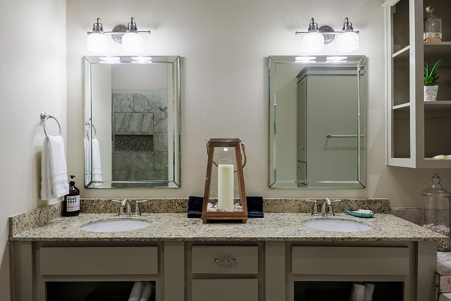 Large vanity featuring two sinksWalk