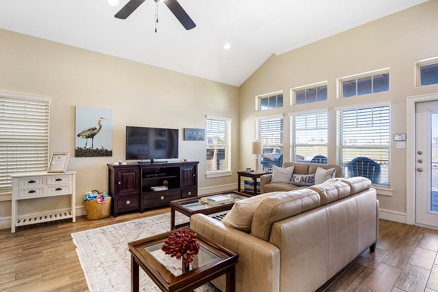 Living room overlooking the waterPrimary