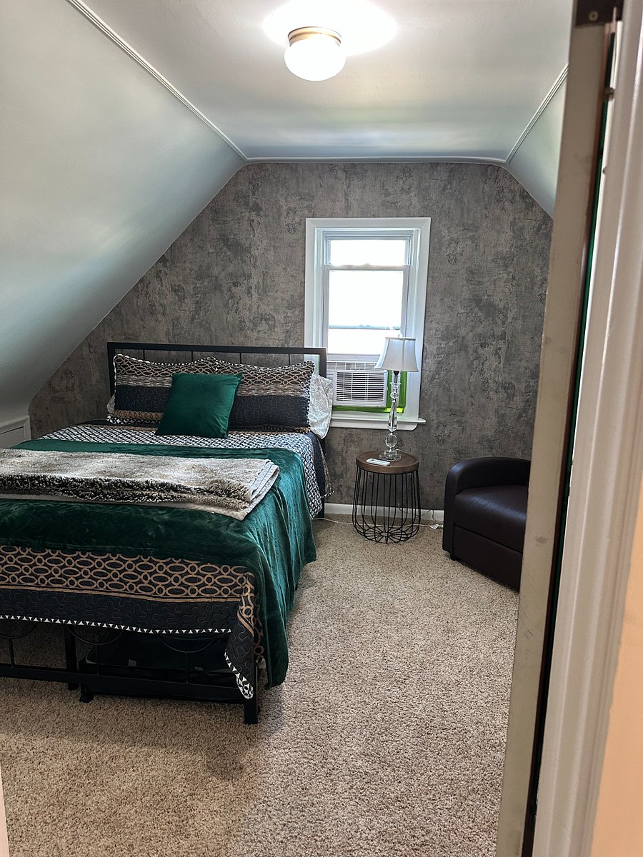 Full sized bed also has under-bed storage.  New mattress and bed. Extra linens available.