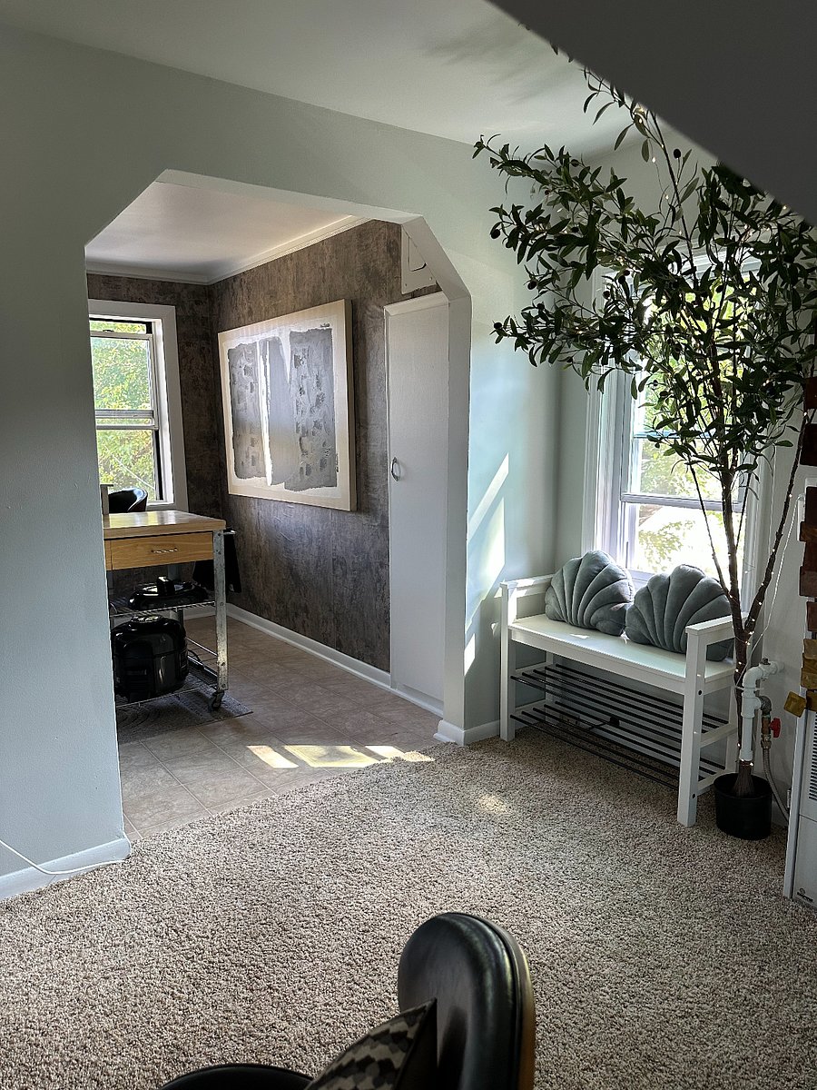 View from the living room into the eat-in kitchen.