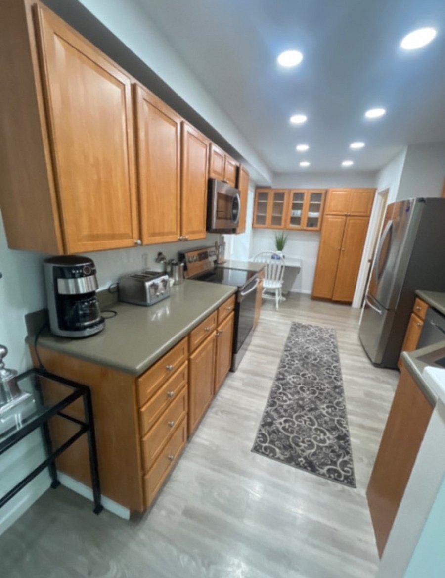 Kitchen with eat in table.