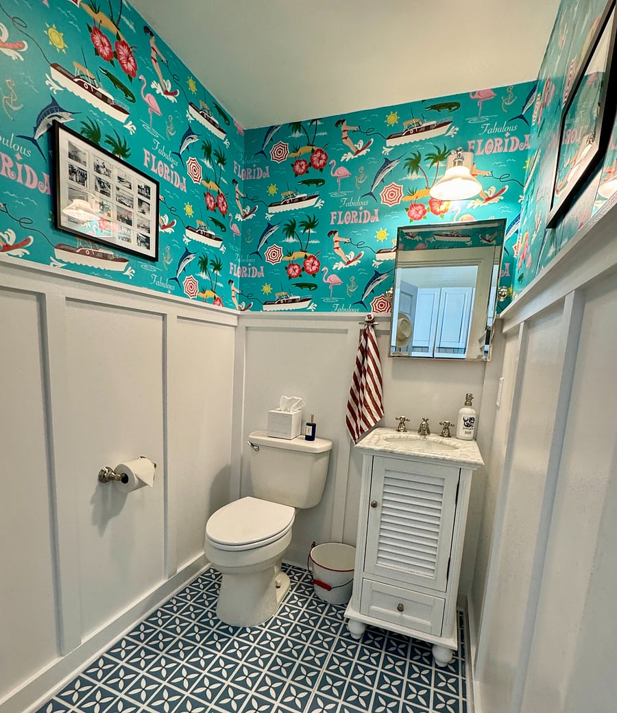 Large half bath with beautiful premium fixtures.