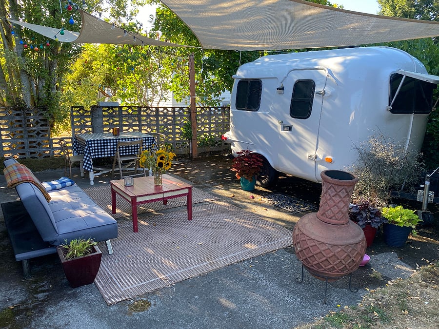 Backyard with small RV for guests!