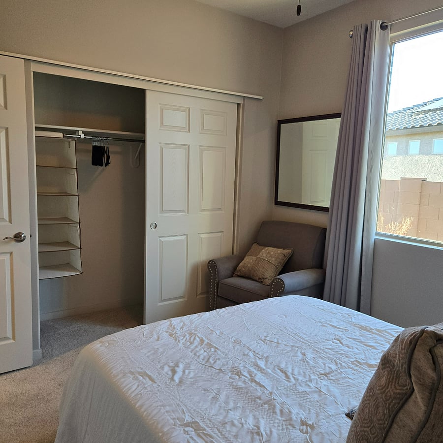 Another view of queen bedroom.  Black out curtains in this room.