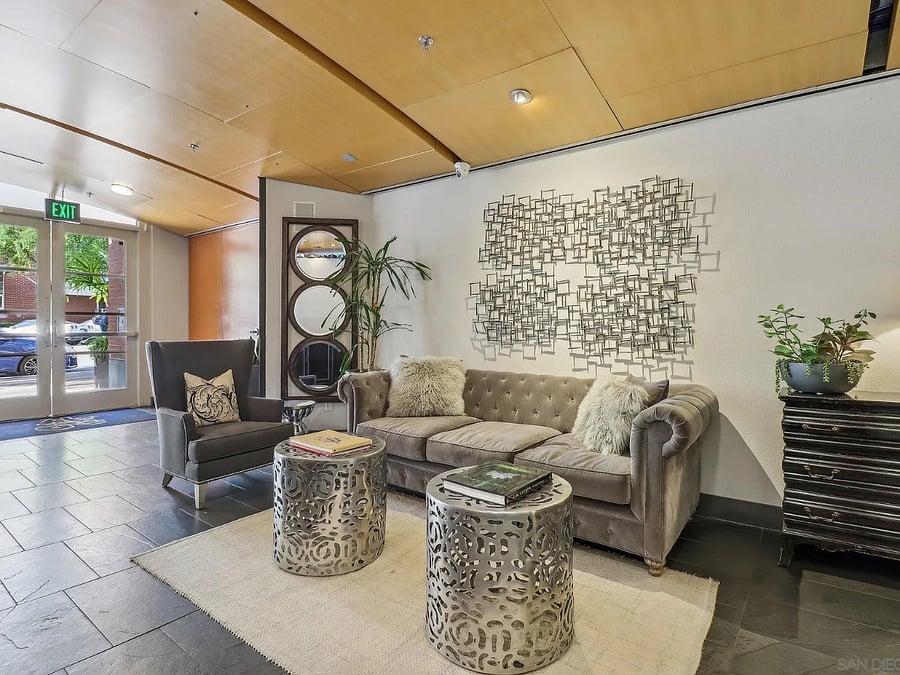 Lobby, entrance to building by code. 24/7 staff