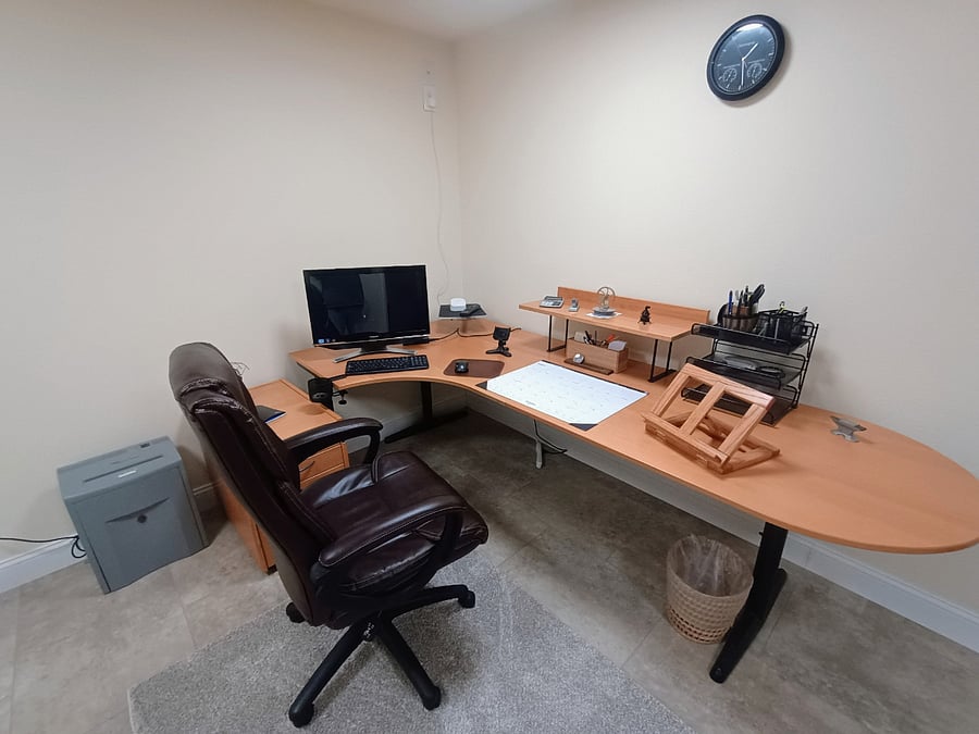 Office has desk with 3 drawers for use. Older All-in-one PC available for quick info gathering with a Guest Portal. Plenty of room for a laptop or IPad as well. Adjustable Stand for a cell phone.