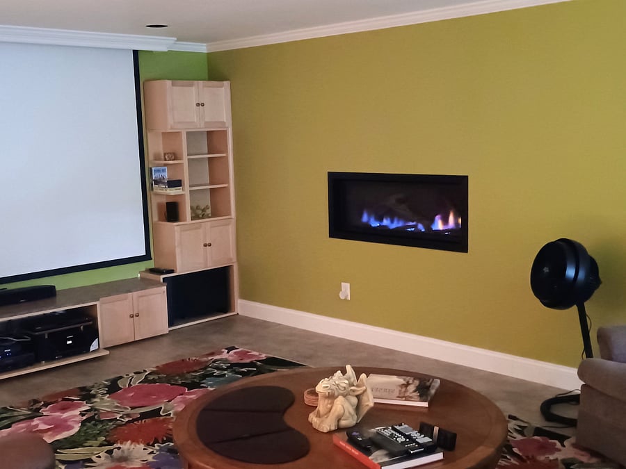 Linear Fireplace with remote control.