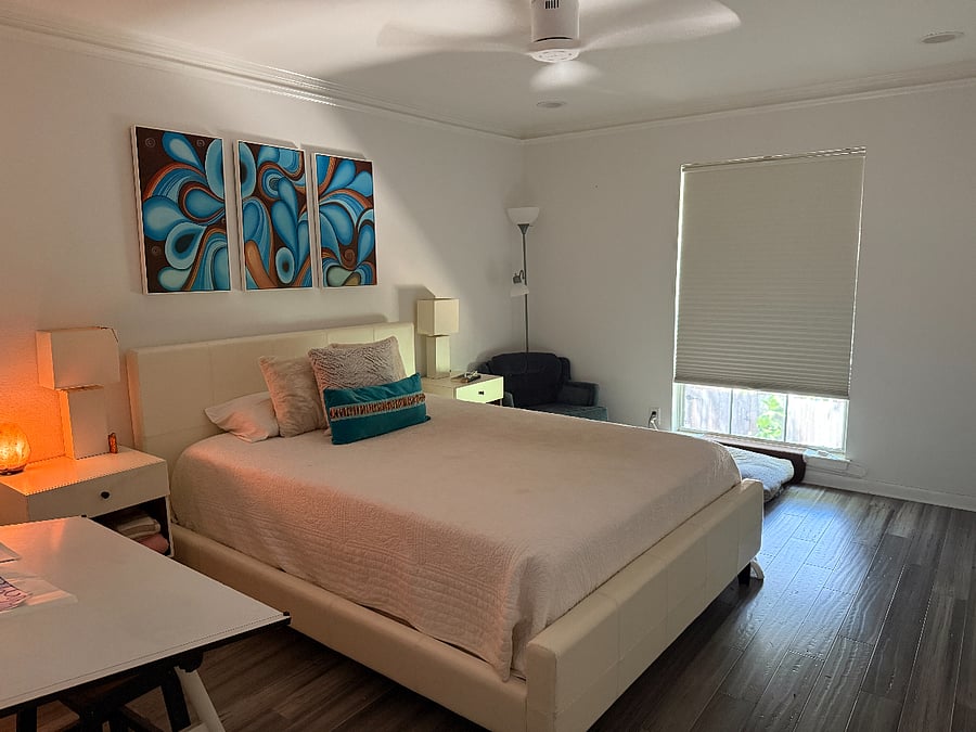The primary bedroom.