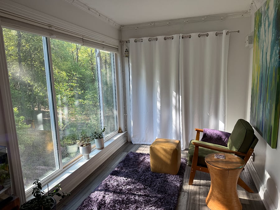 The sunroom looks out into the preserve. A backyard of trails and wildlife.