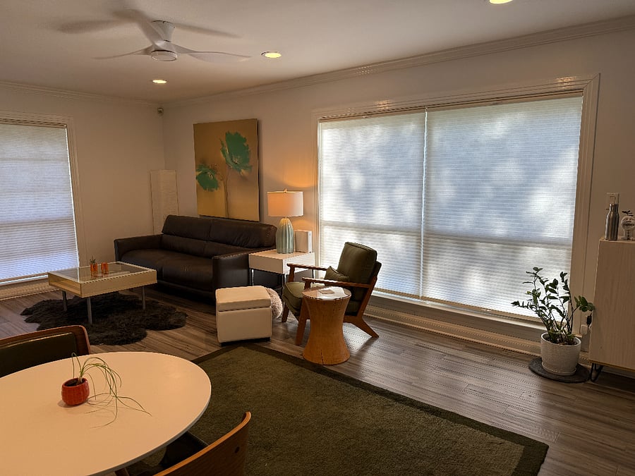 Large floor to ceiling windows throughout.