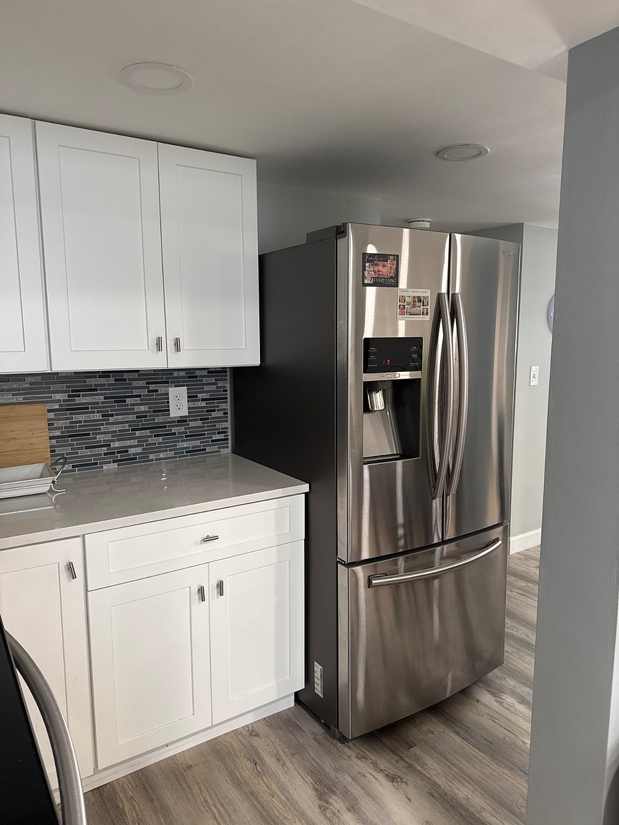Fridge and countertop.