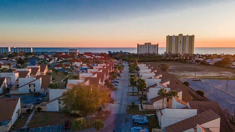 This is a drone view from our condo to the beach.