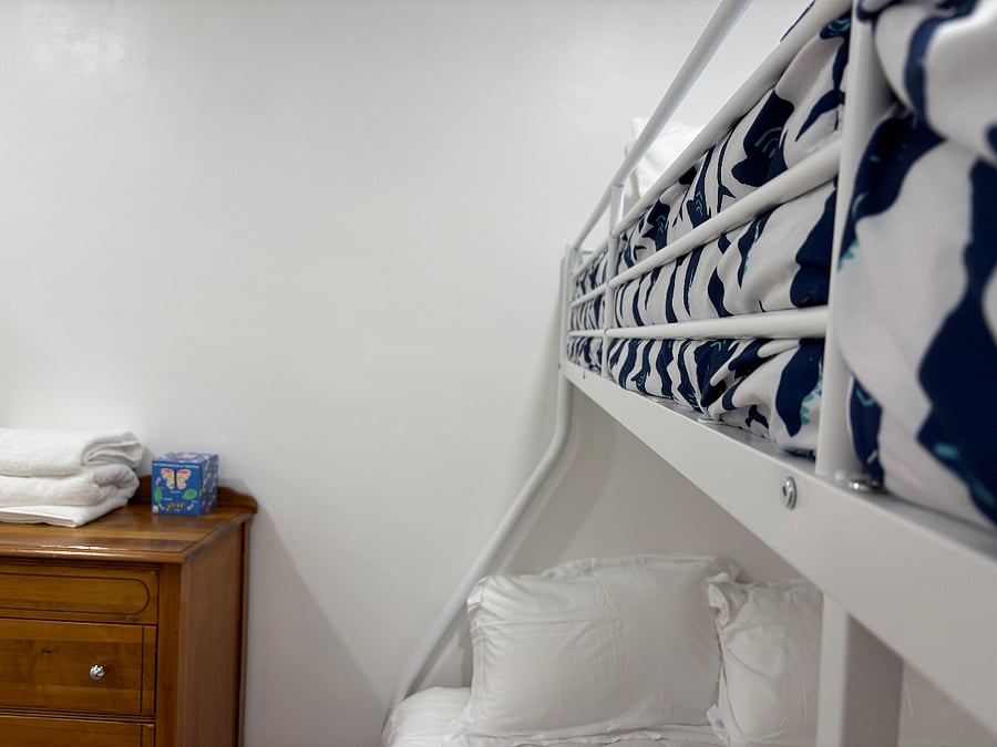 Bunk Beds: Bottom is a full a Size, top bunk bed is twin size