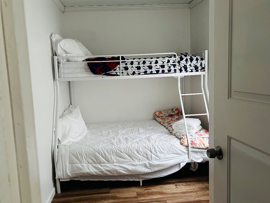 Bunk Beds: Bottom is a full a Size, top bunk bed is twin size
