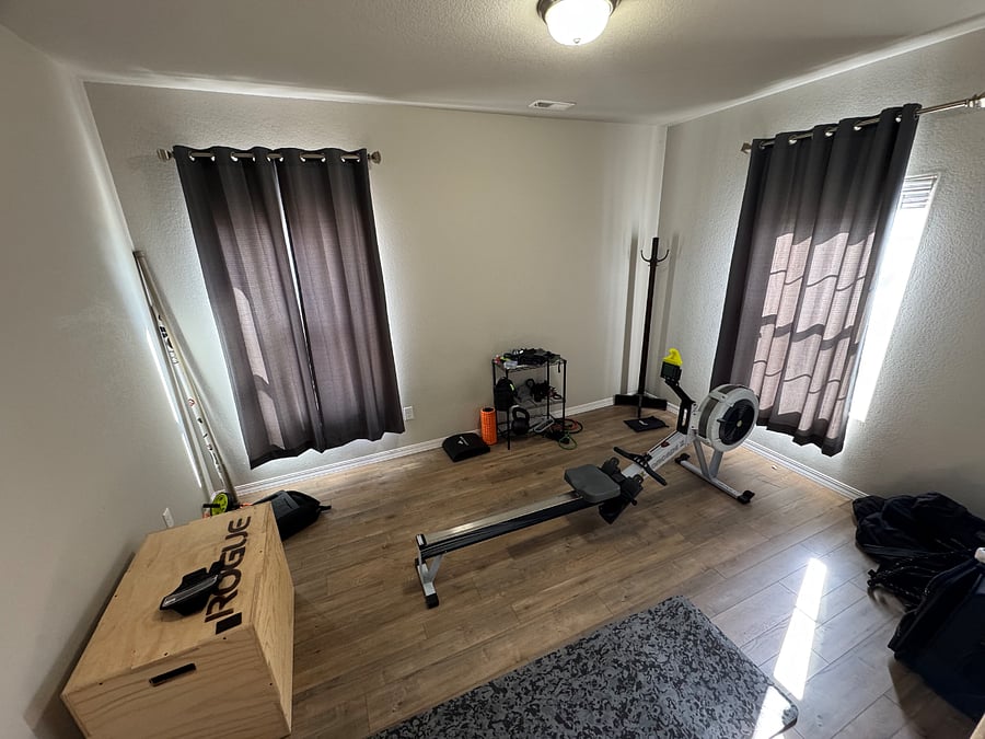 Rower and treadmill available, as well as basic workout equipment. 