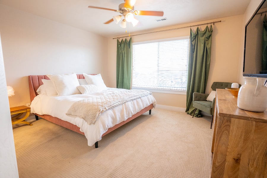 Primary bedroom with king bed