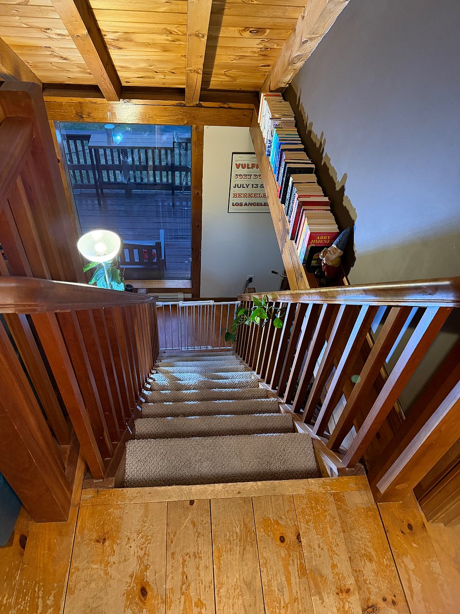The gate at the bottom of the stairs leading to your space keeps the dogs on the first floor. We come up to use the office opposite your room.