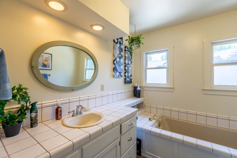 Bathroom with designated drawers