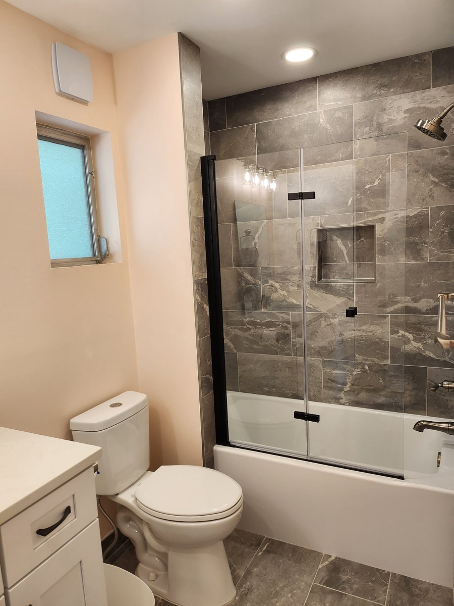 New tiled shower in master bathroom