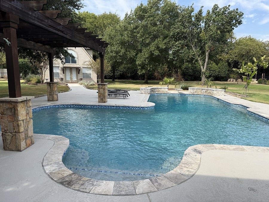 View from the front of the pool looking at the Cottage