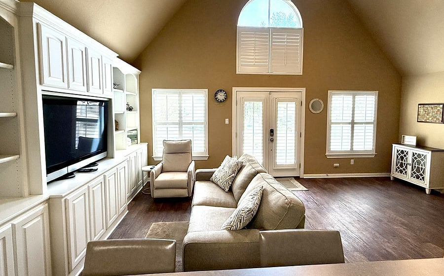 Living Room, showing the front door and windows