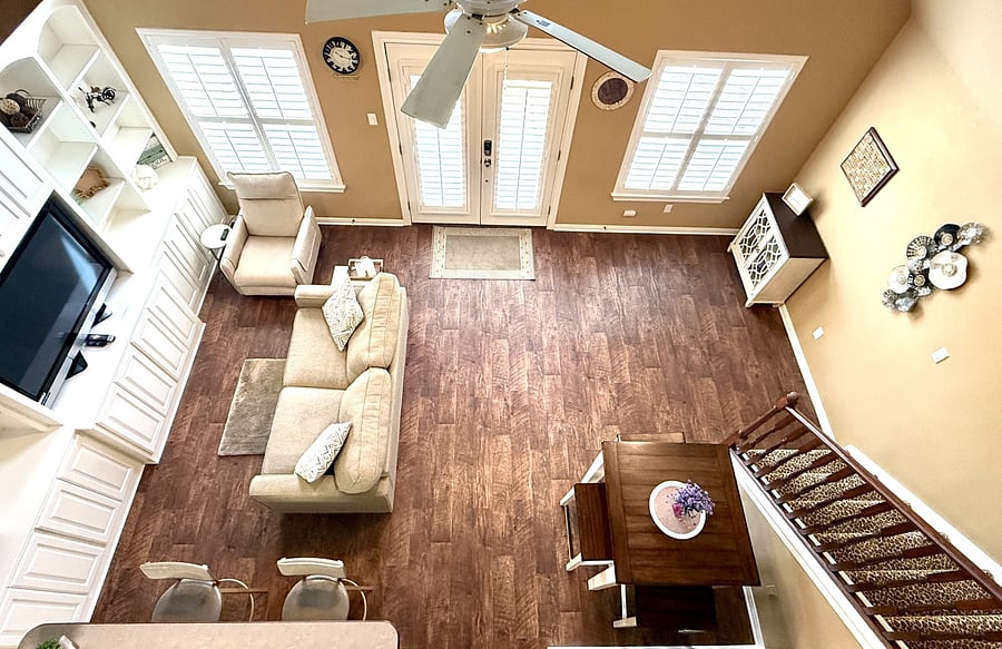 View of the living room from the upstairs open bedroom