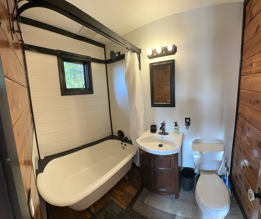 Clawfoot tub in bathroom is pretty nice. We made a ledge on the inside rim to hold stuff. Maybe a beverage.