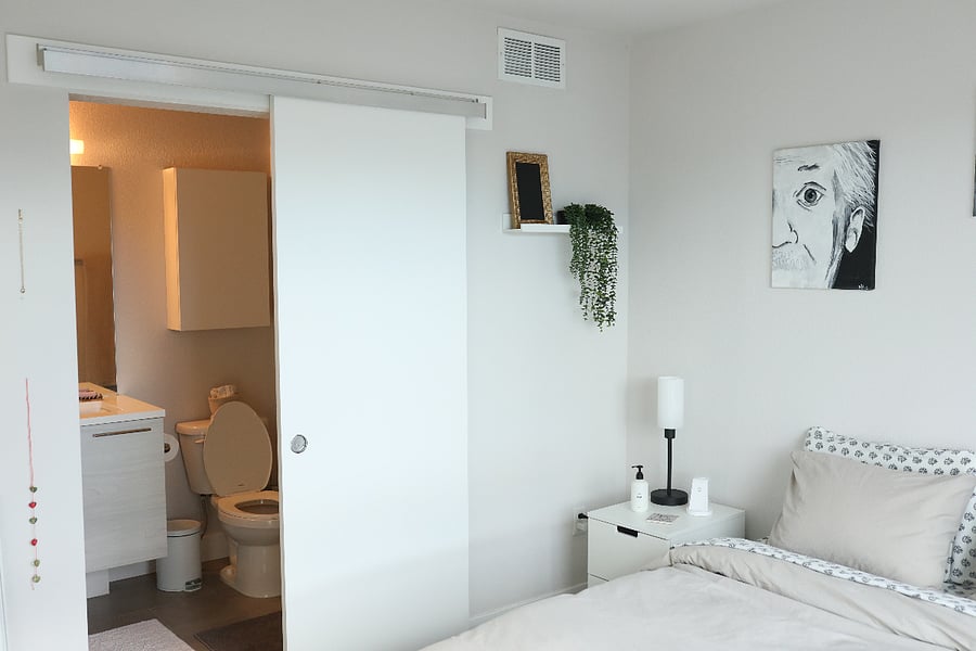 Bedroom with queen-size memory foam mattress