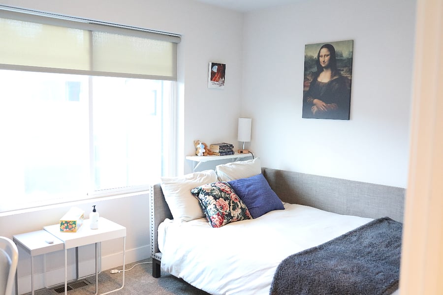 second bedroom with full-size memory foam mattress