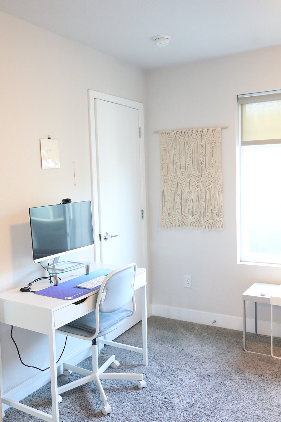 second bedroom with full-size memory foam mattress and workstation 