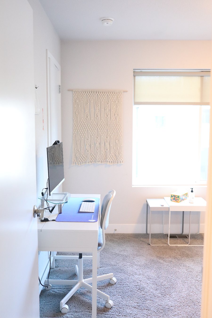 second bedroom with full-size memory foam mattress and workstation 