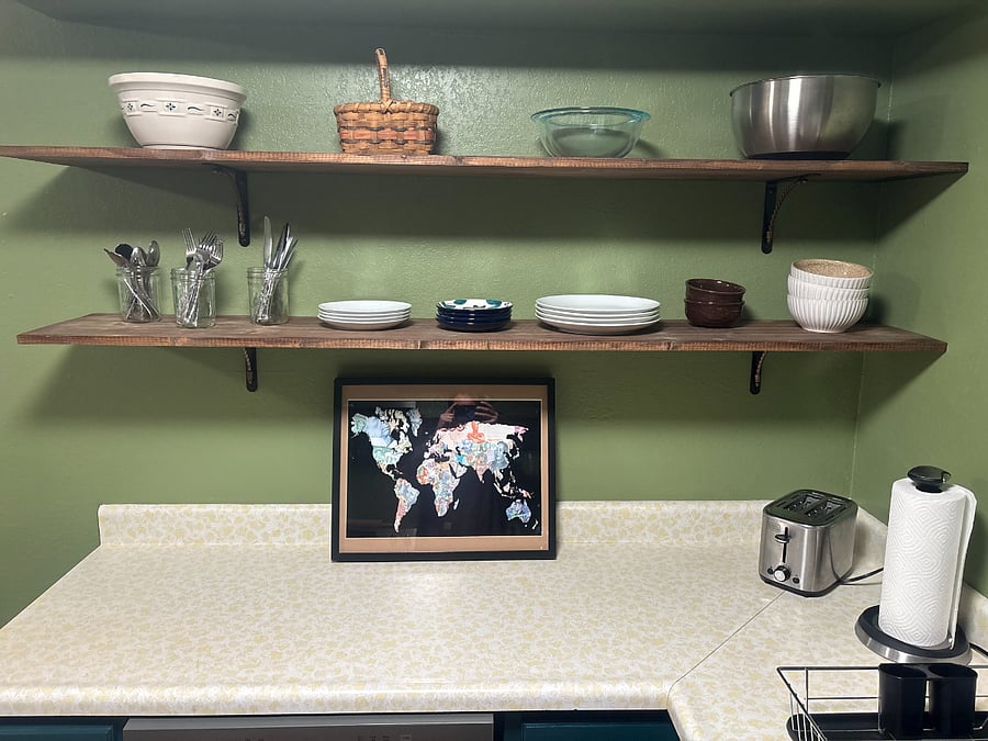 Kitchen is stocked with dishes, cutlery, toaster, microwave, Keurig, numerous cooking utensils not shown such as cutting boards, a can opener, wine opener, spatulas, tongs, cook spoons etc.